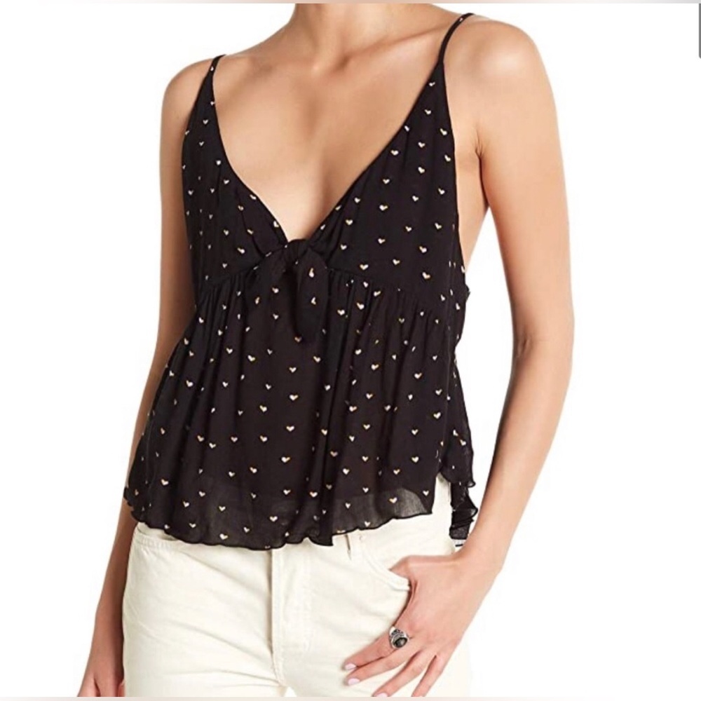 Intimately Free People Riviera Black Romance Heart Print Cami Tank Top Size S/P